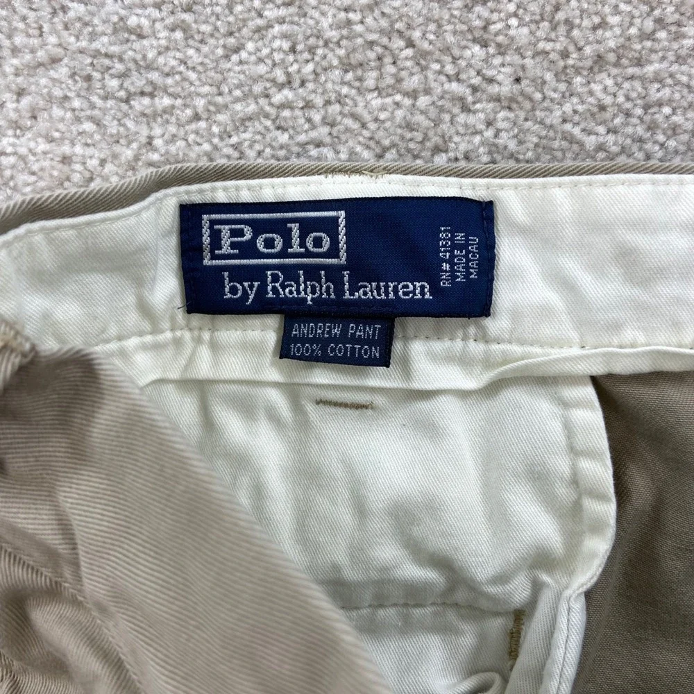 Vintage Polo Ralph Lauren Andrew Pant Mens 34x34 Tan Double Pleated Cotton Chino